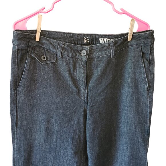 NY&C New York & Co Jeans Womens Wide Leg  Size 10 Tall Blue Denim Flare Low Rise - Picture 3 of 6